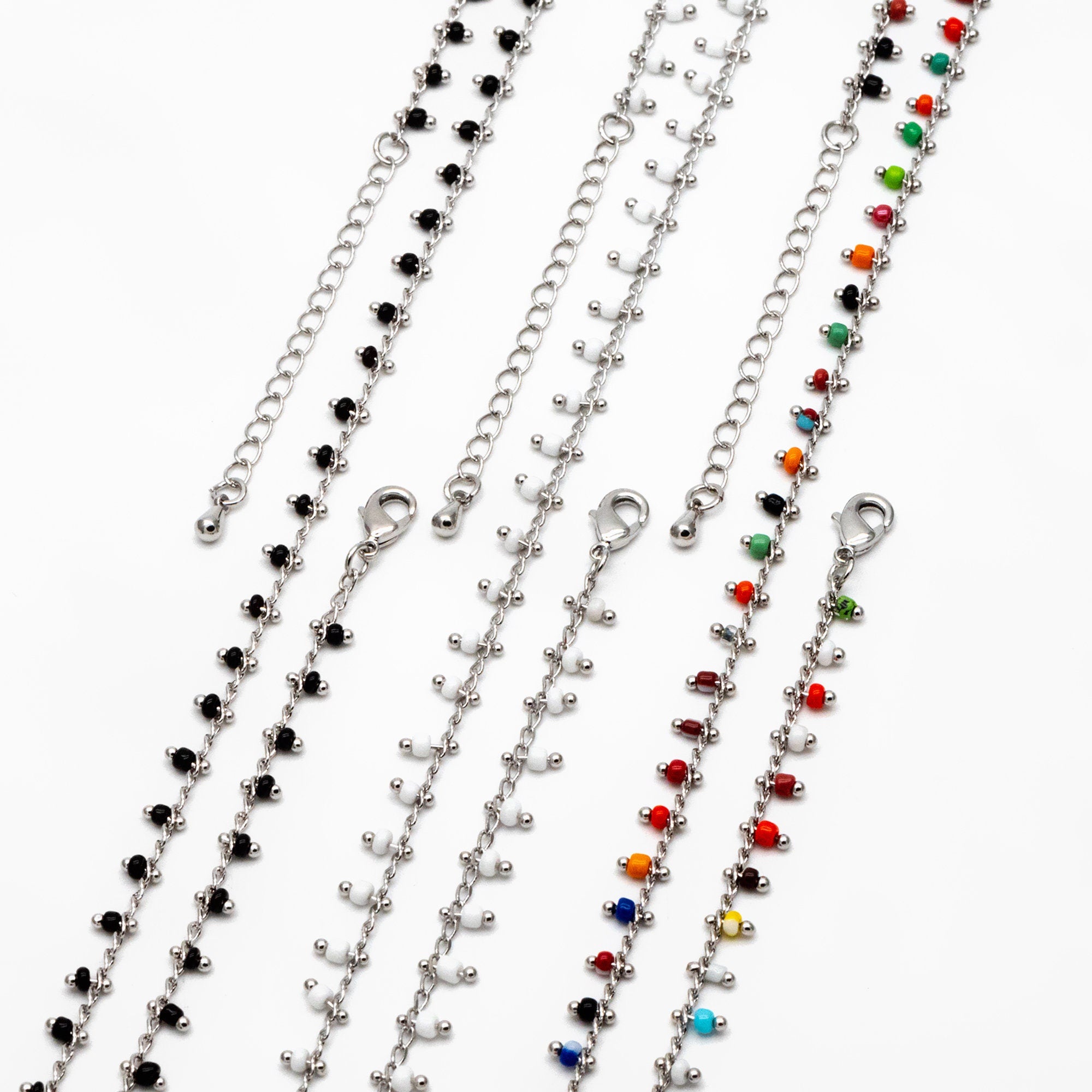 Silver tone Beaded Chains, Finished Bracelet/ Anklet/ Necklace with Extender Chain, Ready to Wear (#LK-271)